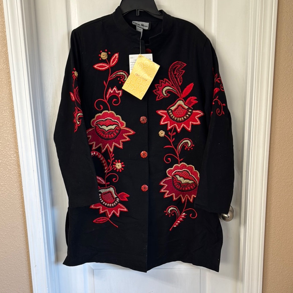 Indigo Moon Black and Red Embroidered Women's Jacket